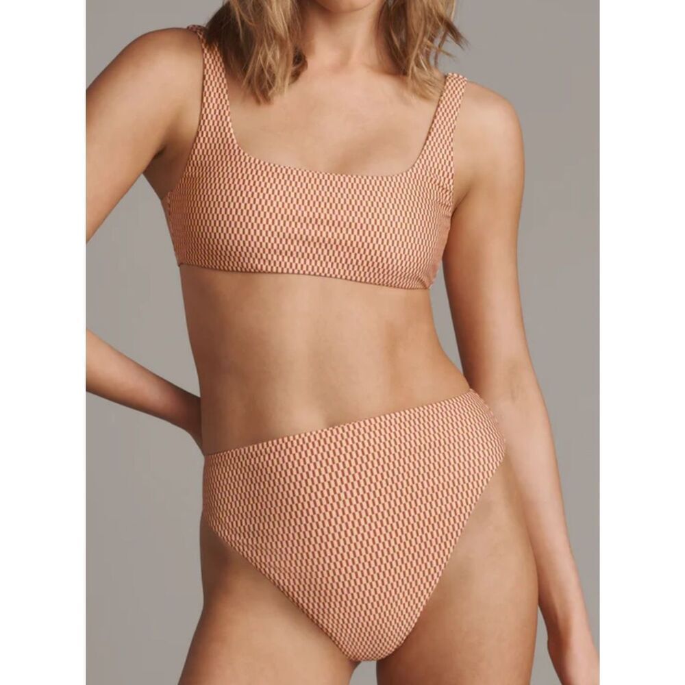 Rhône Surfside High Rise Bottom and Square Neck Bikini Top Coral Mini Block XS